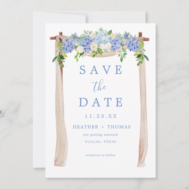 Hydrangea Wassercolor Dusty Blue Rustic Save The Date (Vorderseite)