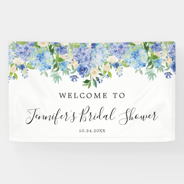 Hydrangea Wasserfarbe Brautparty Willkommen Banner (Horizontal)