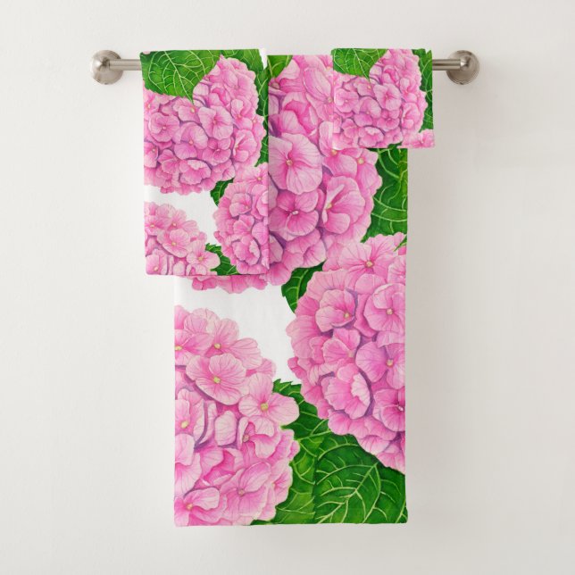 Hydrangea Wasserfarbmuster Badhandtuch Set (Insitu)