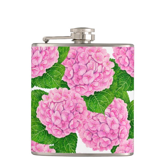 Hydrangea-Wasserfarbmuster Flachmann (Vorderseite)