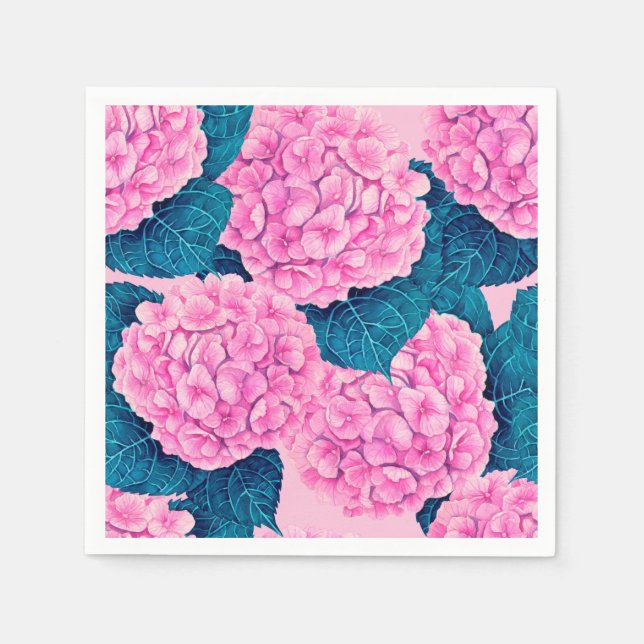 Hydrangea-Wasserfarbmuster, rosa und blau Serviette (Vorderseite)