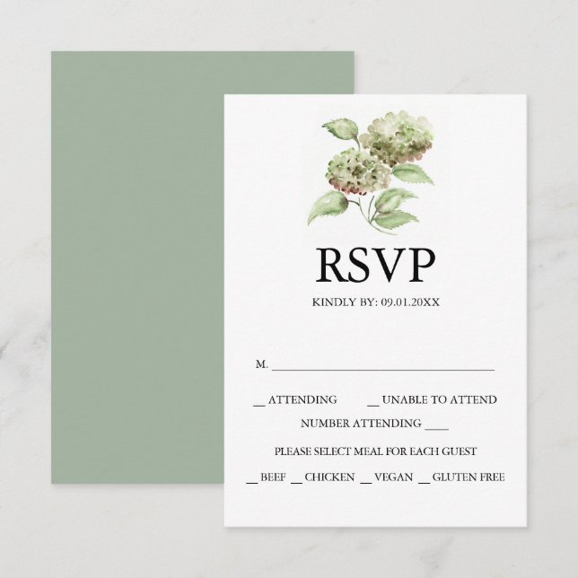 Hydrangea Wedding RSVP Cards Karte (Vorne/Hinten)