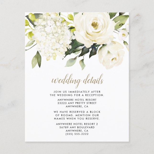Hydrangea White Gold Floral Wedding Card (Vorderseite)