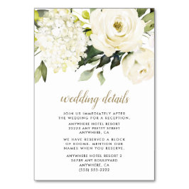 Hydrangea White Gold Floral Wedding Card Tischnummer