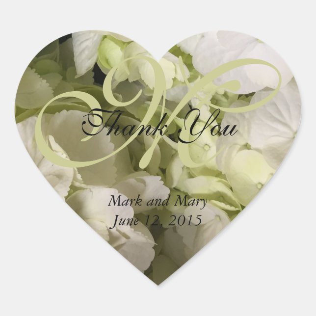 Hydrangea White Green Wedding Suite Herz-Aufkleber (Vorderseite)