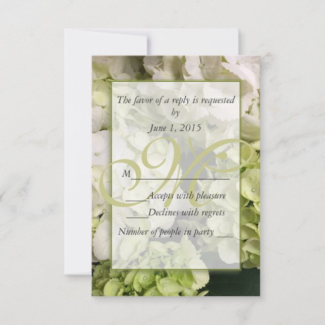 Hydrangea White Green Wedding Suite RSVP Karte (Vorderseite)