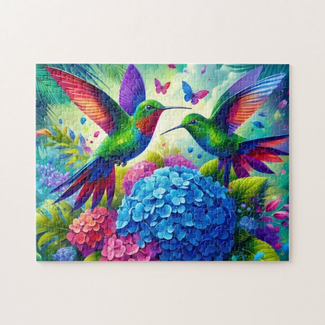 Hydrangea With Hummingbird Pair (Horizontal)