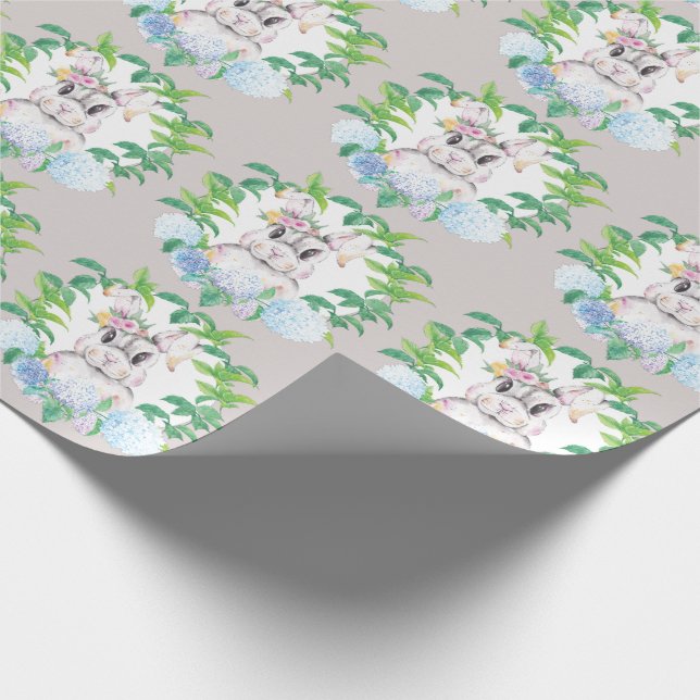 Hydrangea Wreath Bunny Elegantes Osterdesign Geschenkpapier (Ecke)