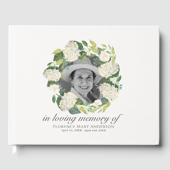 Hydrangea Wreath Photo Memorial Funeral Livre d'or (Recto)