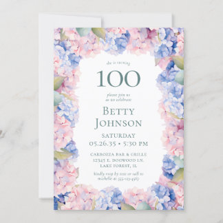 Hydrangeas 100. Geburtstagsparty Einladung