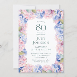 Hydrangeas 80. Geburtstagsparty Einladung