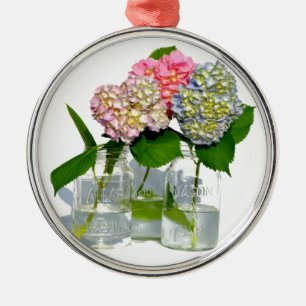 Hydrangeas and Mason jar Silbernes Ornament