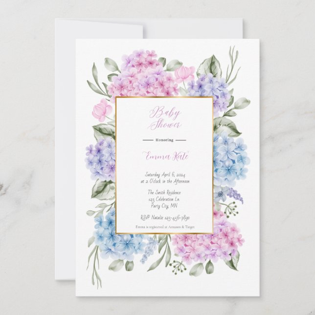 Hydrangeas Baby shower Invitation (Devant)