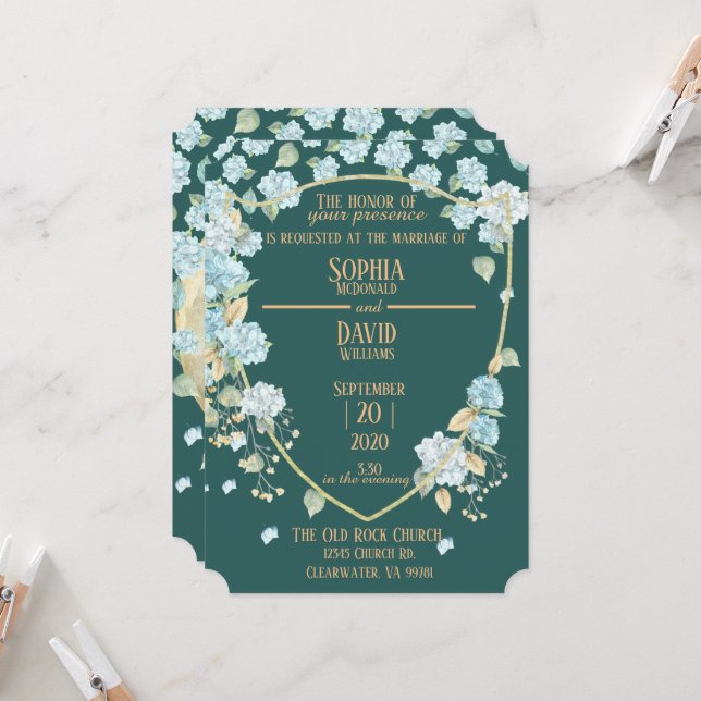 Hydrangeas bei Einladungen für Hochzeiten am Mondl (Vorderseite/Rückseite Beispiel)