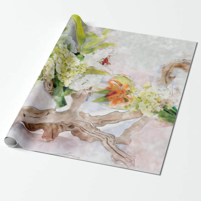 Hydrangeas Bella Watercolor Linen Wrapping Paper Geschenkpapier (Ungerollt)