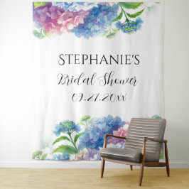 Hydrangeas Blue Floral Brautparty Foto Booth Wandteppich