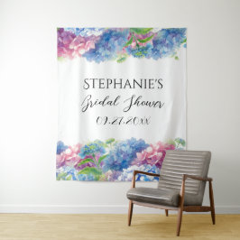 Hydrangeas Blue Floral Brautparty Foto Booth Wandteppich