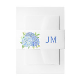 Hydrangeas Blue Floral Monogram Wedding Einladungsbanderole