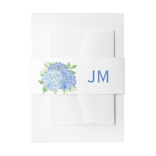 Hydrangeas Blue Floral Monogram Wedding Einladungsbanderole (Vorderseite Beispiel)