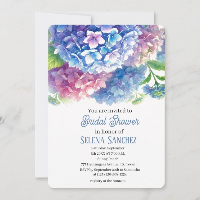 Hydrangeas Blue Floral Watercolor Brautparty Einladung (Vorderseite)