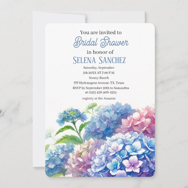 Hydrangeas Blue Floral Watercolor Brautparty Einladung (Vorderseite)