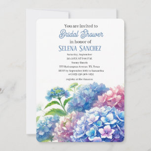 Hydrangeas Blue Floral Watercolor Brautparty Einladung