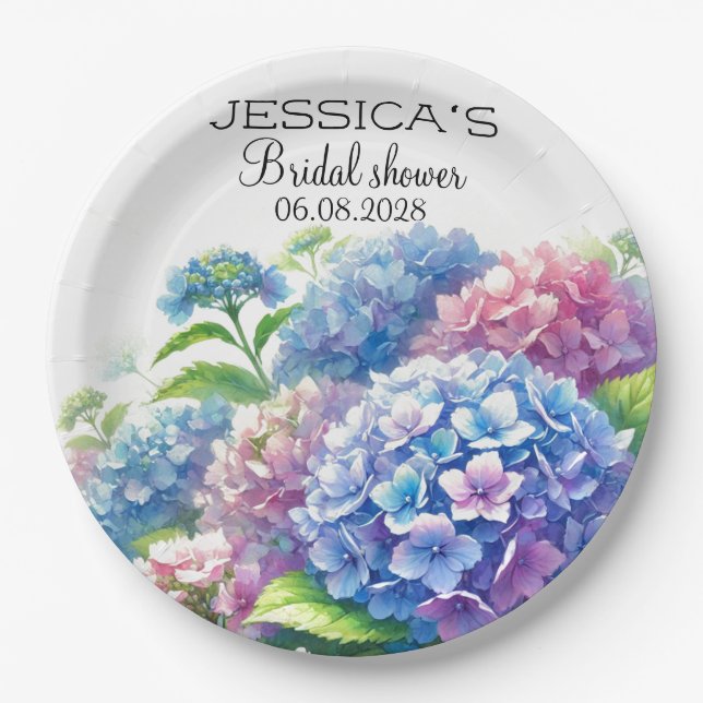 Hydrangeas Blue Flowers Brautparty Party Pappteller (Vorderseite)