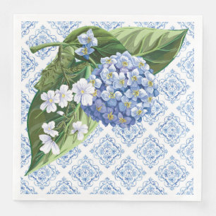 Hydrangeas Blue Tile Brautparty Napkins Serviette