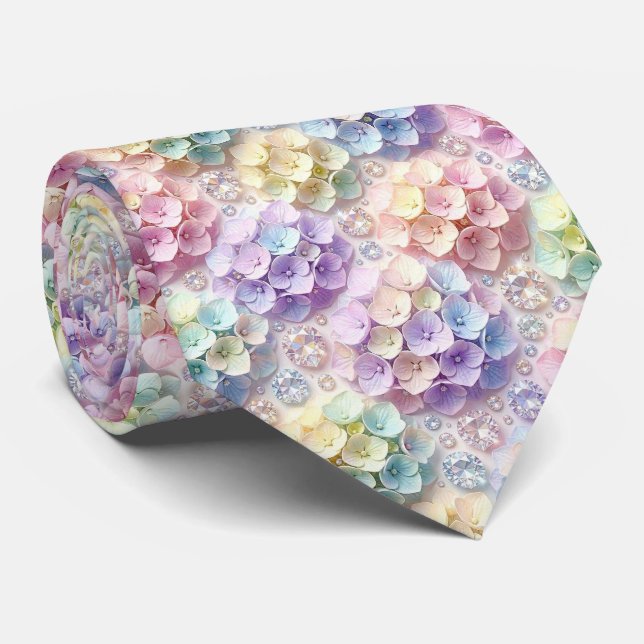 Hydrangeas & Diamonds | Pastel Regenbogen Krawatte (Gerollt)