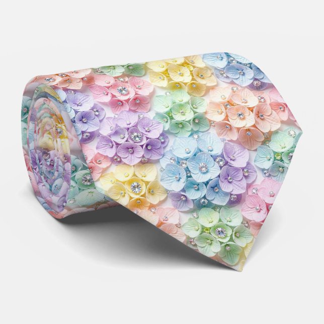 Hydrangeas & Diamonds | Pastel Regenbogen Krawatte (Gerollt)
