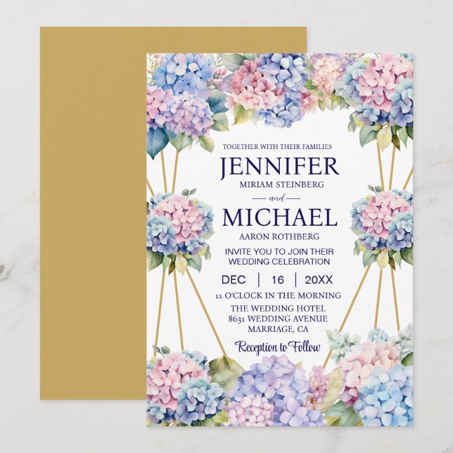 Hydrangeas Fleurs de Printemps Invitations de mari (Devant / Derrière)