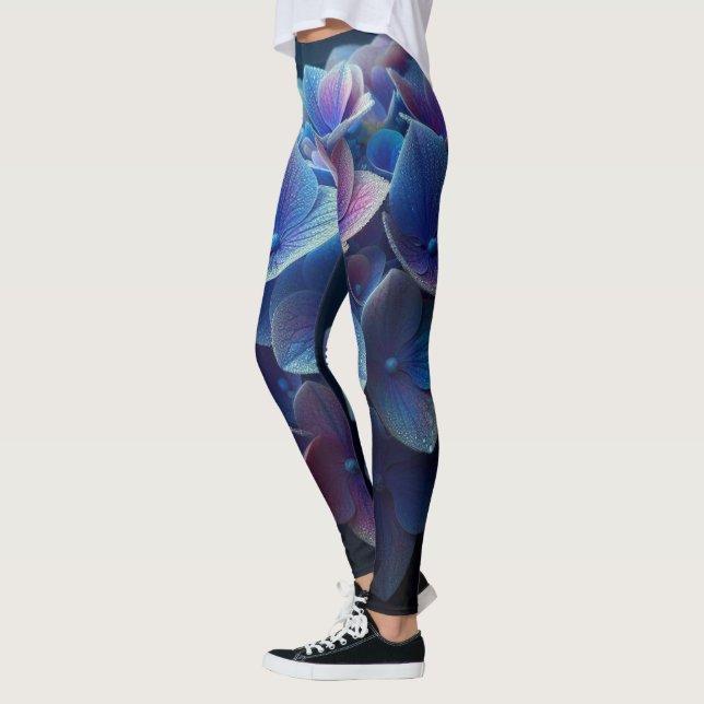 Hydrangeas Floral Lila und blau Leggings (Links)