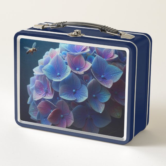 Hydrangeas Floral Lila und blau Metall Brotdose (Vorderseite)