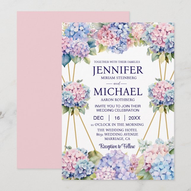 Hydrangeas Frühlingsblumen Hochzeitseinladungen Einladung (Vorne/Hinten)