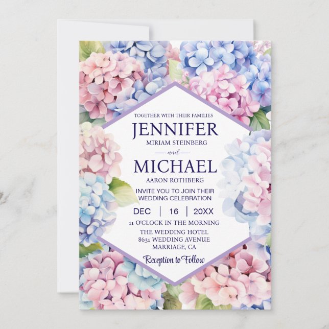 Hydrangeas Frühlingsblumen Hochzeitseinladungen Einladung (Vorderseite)