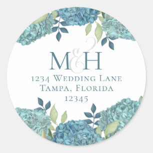 Hydrangeas für die Hochzeitflorale Monogram-Rückse Runder Aufkleber