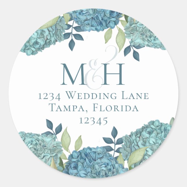 Hydrangeas für die Hochzeitflorale Monogram-Rückse Runder Aufkleber (Vorderseite)