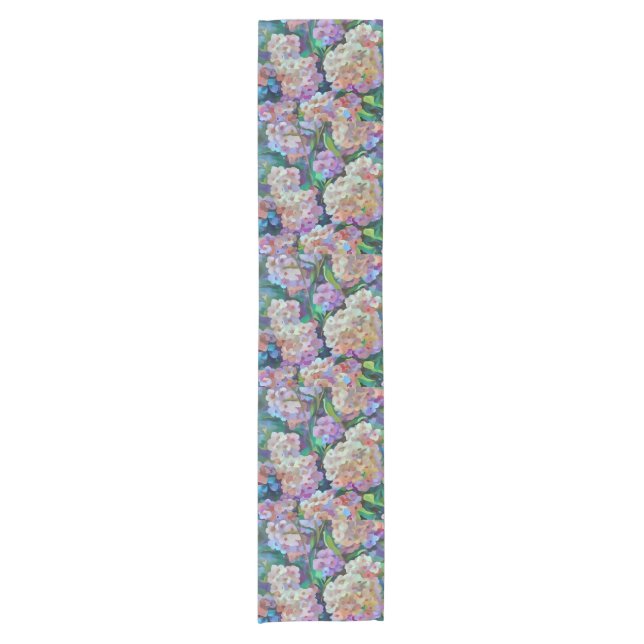 Hydrangeas Hortensia Abstrakte Kunst Kurzer Tischläufer (Vorderseite)
