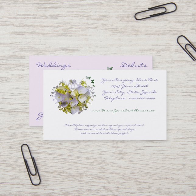 Hydrangeas in einem Viktorianischen Die Herzdesign Visitenkarte (Vorderseite/Rückseite Beispiel)
