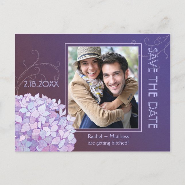 Hydrangeas Indigo Wedding Foto Save the Date Ankündigungspostkarte (Vorderseite)