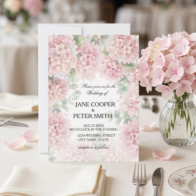 Hydrangeas pastel pink colours. Wedding Invitation Einladung (Von Creator hochgeladen)