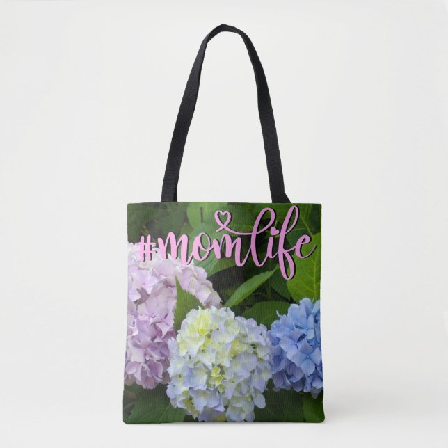 Hydrangeas rosa Blume Blau violette Blumen Mama Tasche (Vorderseite)