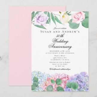 Hydrangeas Roses Wedding Anniversary Invitations