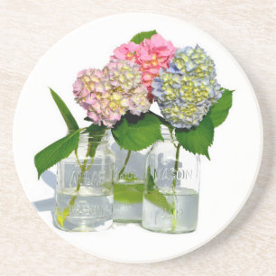 Hydrangeas und Mason jar Sandstein Untersetzer