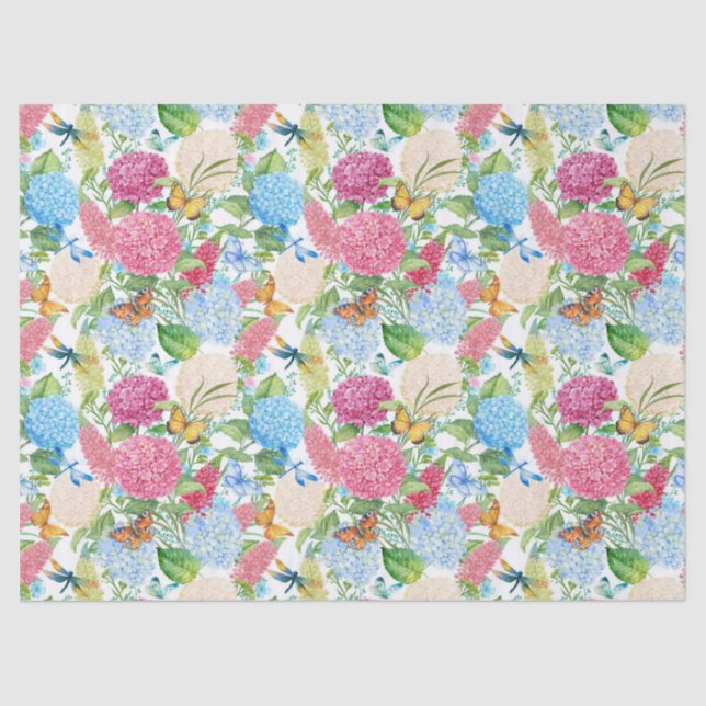 Hydrangeas und Schmetterlinge, Kachelkacheln Seidenpapier (Vorderseite)