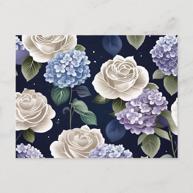 Hydrangeas und Weiße Rosen Postkarte (Vorderseite)