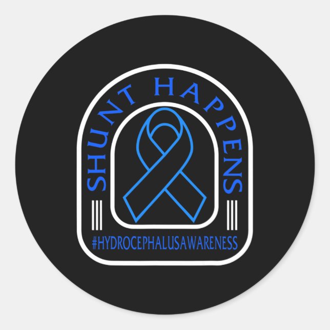 Hydrocephalus Awareness Shunt Happens Blue Ribbon Runder Aufkleber (Vorderseite)