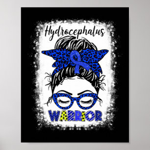 Hydrocephalus Warrior Messy Bun Blue Ribbon Leopar Poster