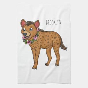 Hyena and flowers cartoon illustration geschirrtuch