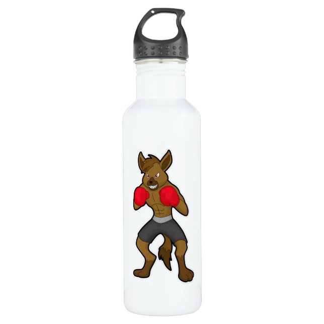 Hyena beim Boxen mit Boxhandschuhen Edelstahlflasche (Vorderseite)